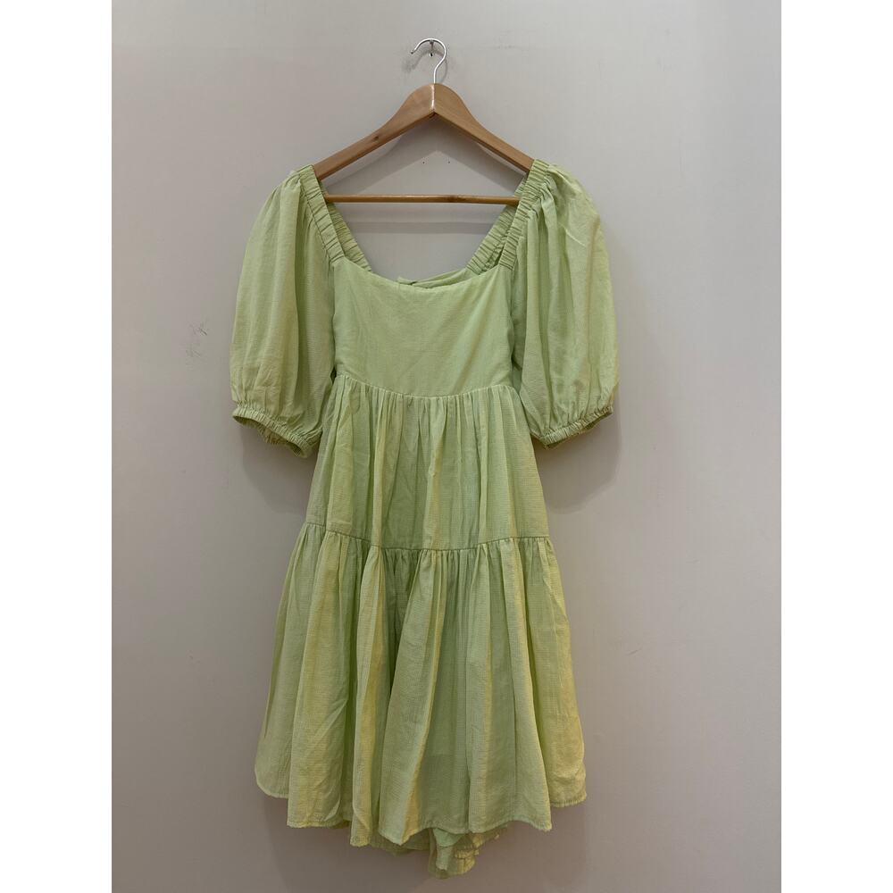 Mable Cottagecore Milkmaid Ruffle Mini Dress Open Back with Bow Size Med Green - Picture 1 of 5